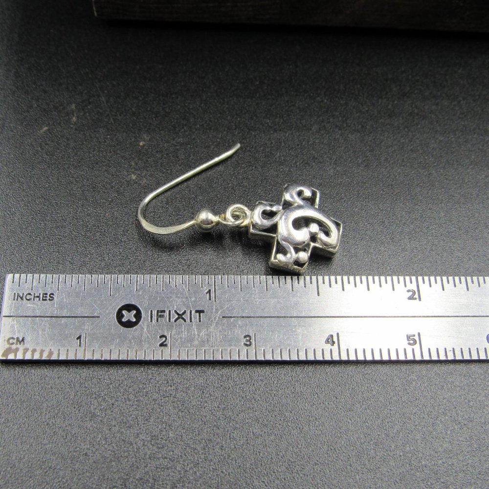 Sterling Silver Ornate Cutout Plus Shape Dangle Earrings Vintage - Picture 5 of 6
